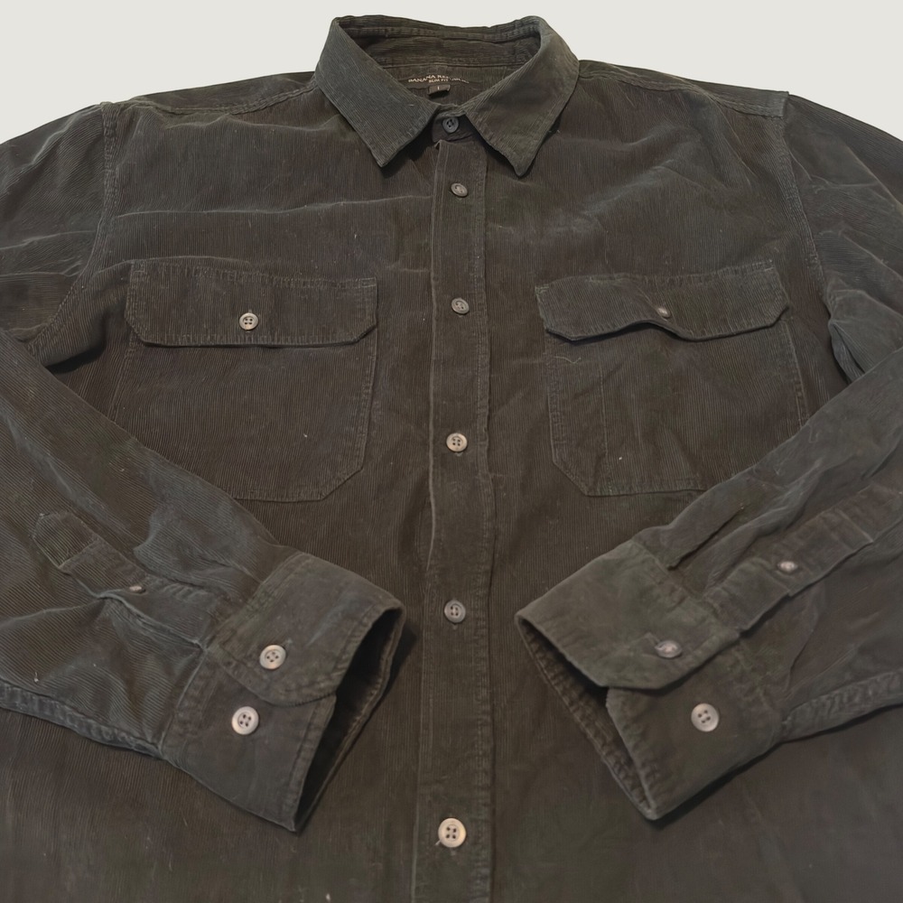 Banana Republic Shirt Green Corduroy Slim Fit Large Long Sleeve Utility Casual